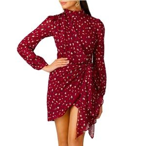 BARDOT high neck maroon dress